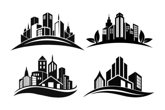Abstract Buildings Black Silhouette Logo Design Guide