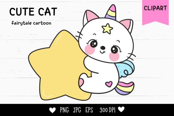 Cat Unicorn Hug Star Kawaii Clipart Baby