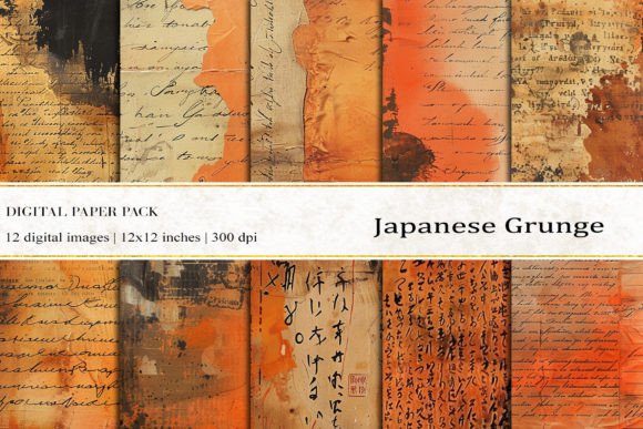 Japanese Grunge Digital Papers for Creative Projects