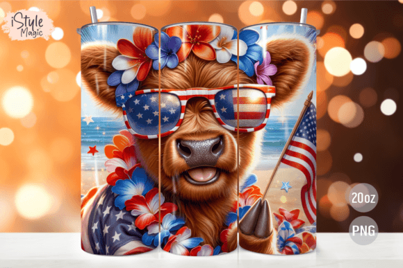 Patriotic Highland Cow Summer Tumbler