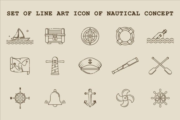 Set of Nautical Icon Line Art Vector