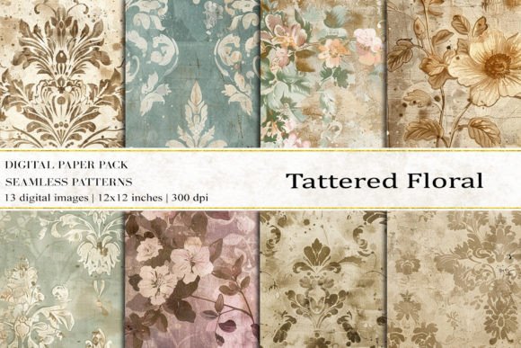 Tattared Floral Digital Papers for Creative Projects
