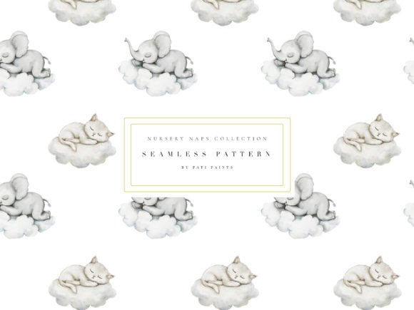 Watercolor Sleeping Animals Pattern